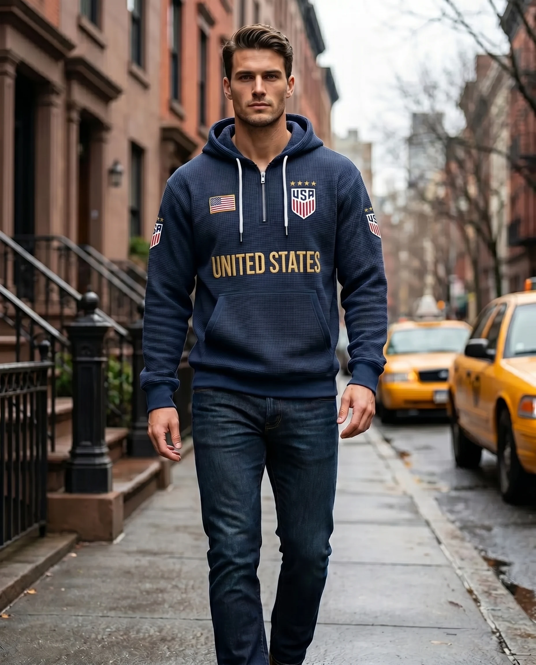 United States waffle quarter-zip football fan hoodie