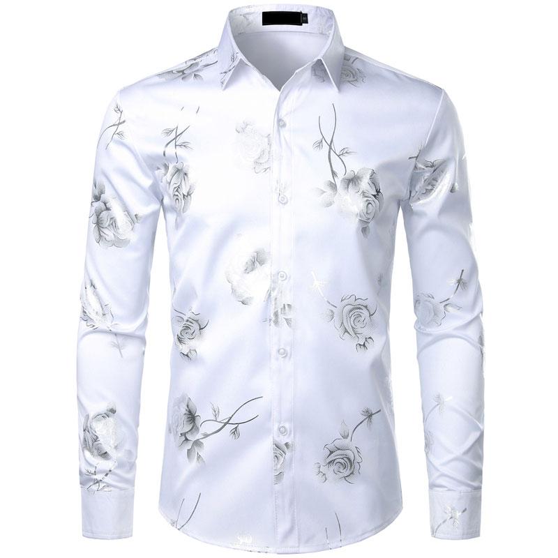 Slim Fit 3D Rose Print Long Sleeve Casual Shirt For Men