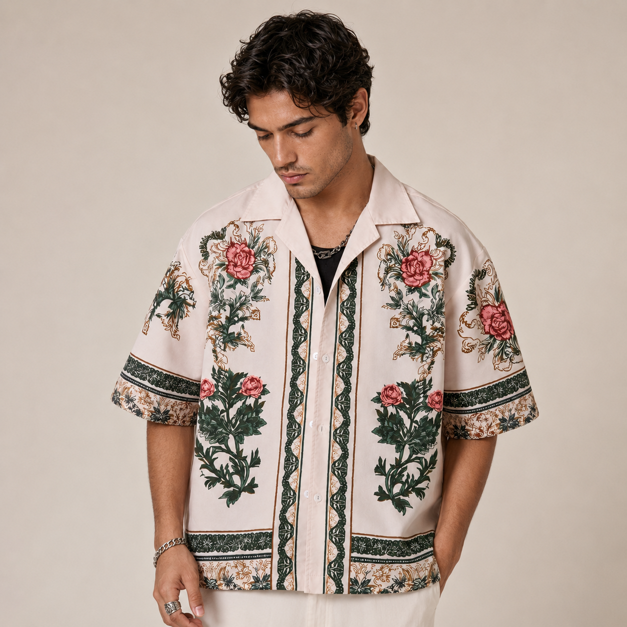 Casual Short Oversized Loose Plaid Sleeve Streetwear Shirt For Men