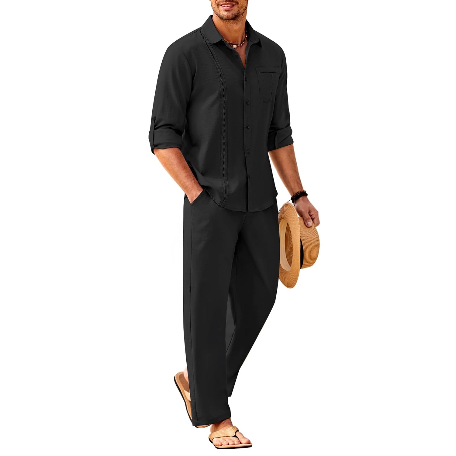 Summer Down Pant And Long Sleeve Shirt Set For Men