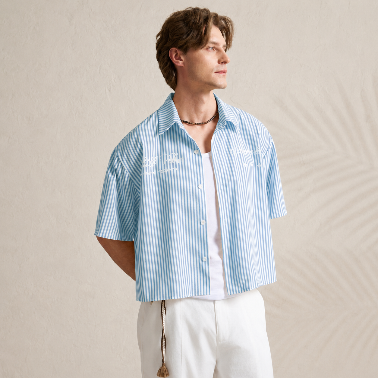 Striped Print Short Sleeve Summer Casual Vacation Style Shirt For Men