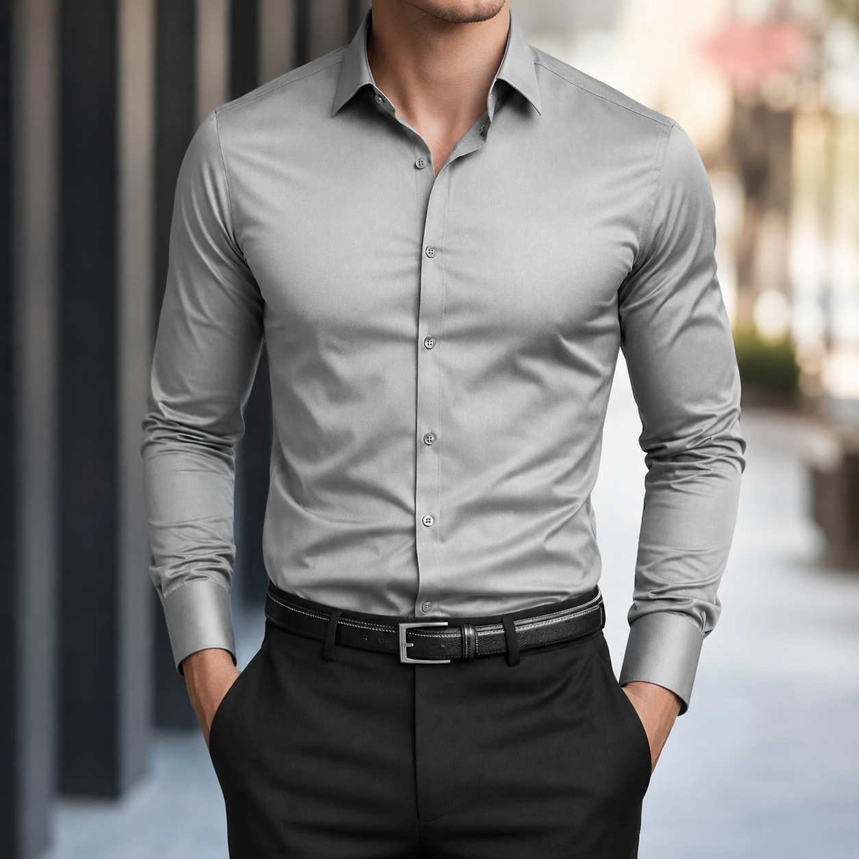Slim Fit Long Sleeve Solid Color Formal Shirt For Men