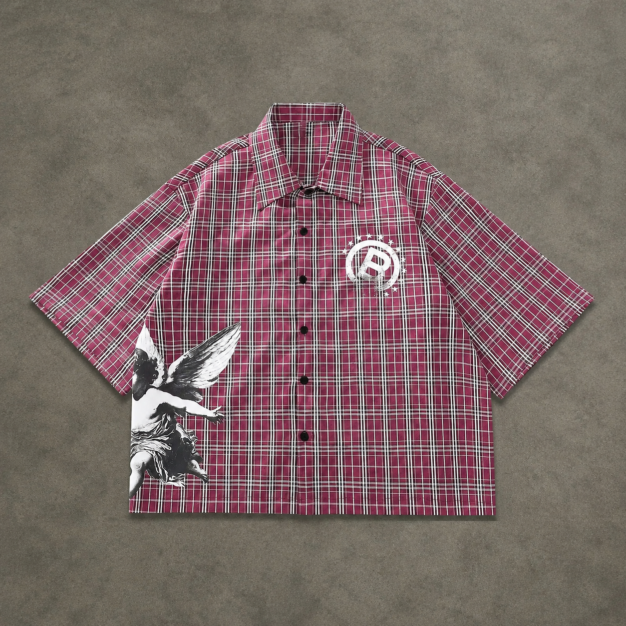 Casual Short Sleeve Retro Loose Plaid Shirt For Women