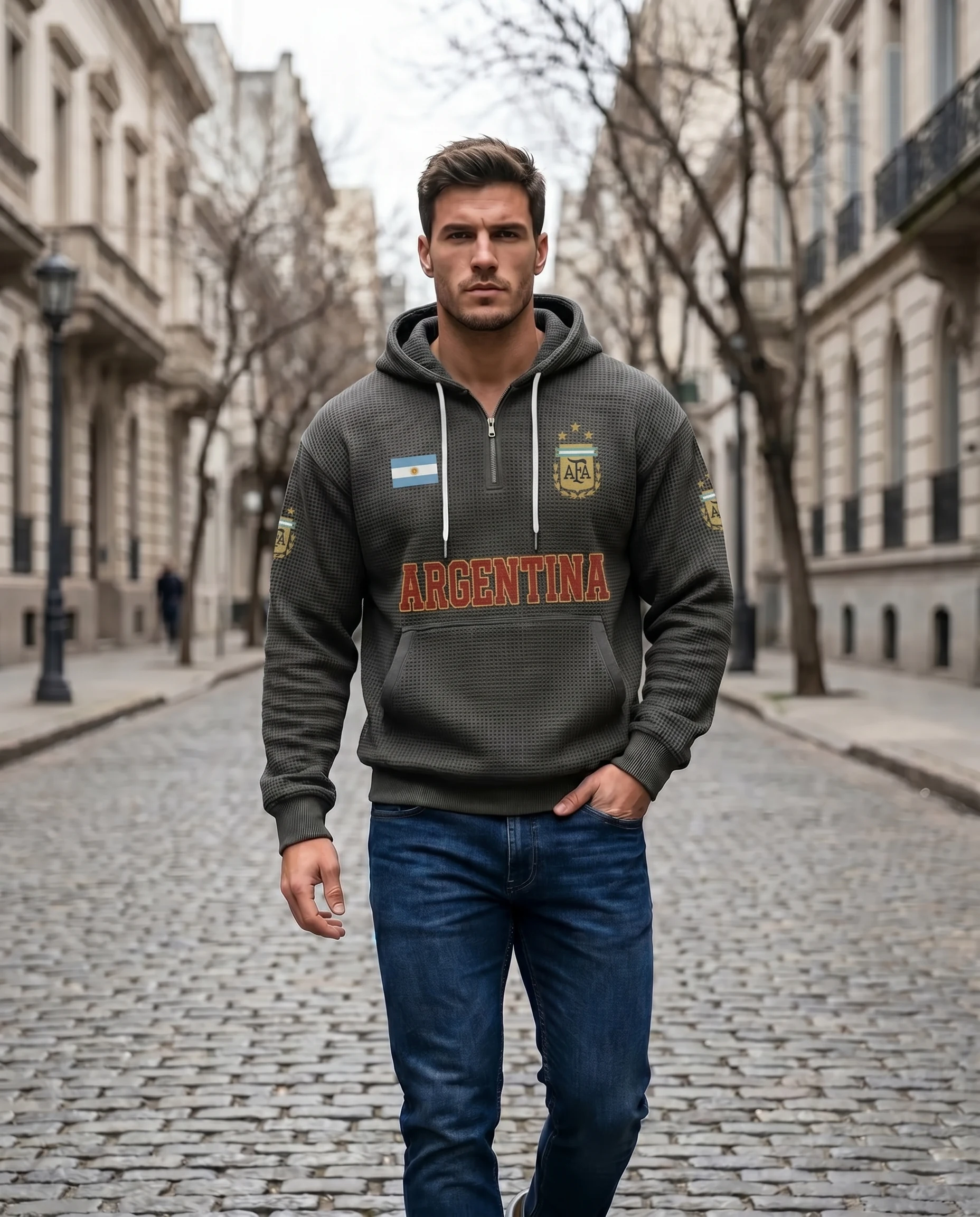 Argentina waffle quarter-zip football fan hoodie