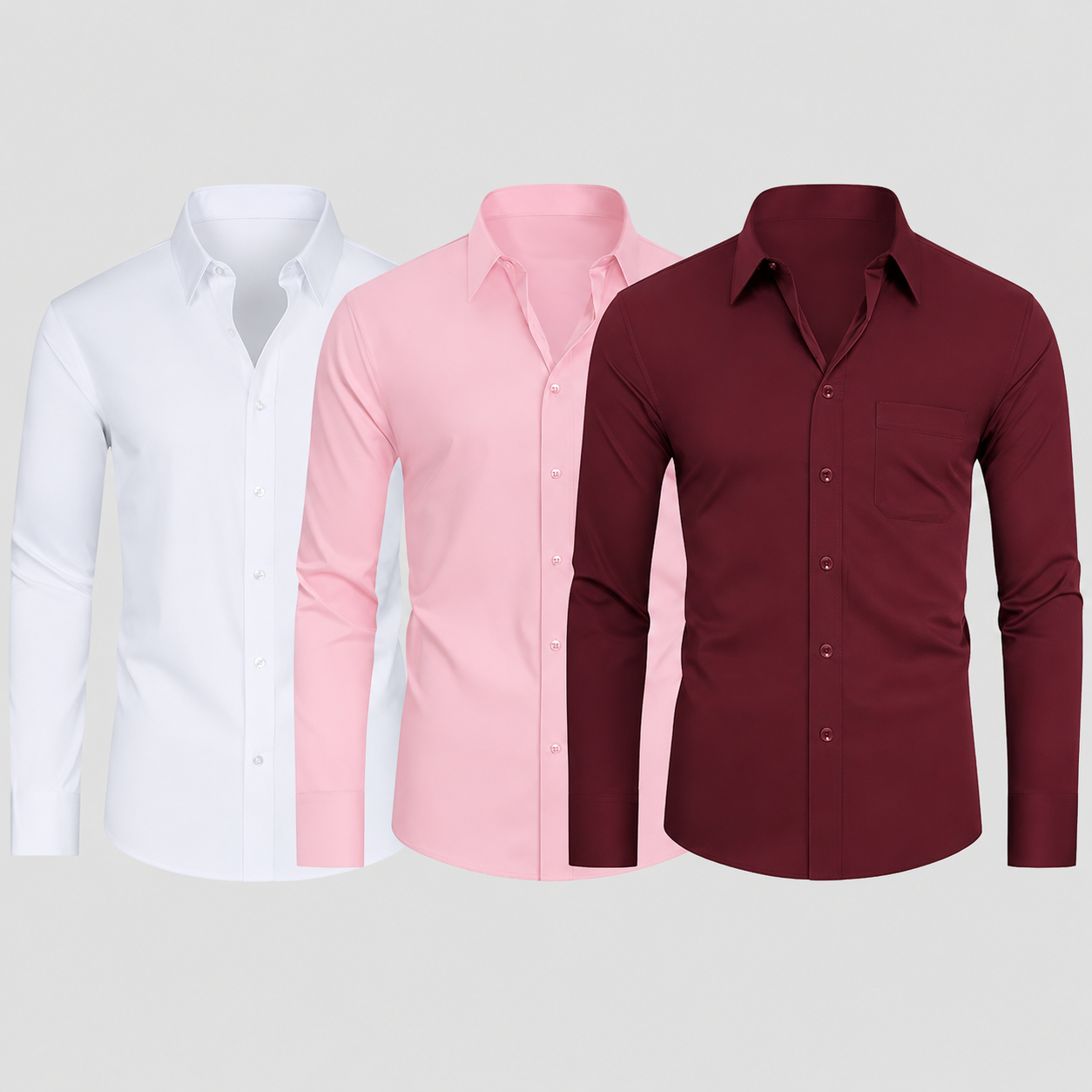 Slim Fit Pack Of 3 Long Sleeve Formal Shirt For Men
