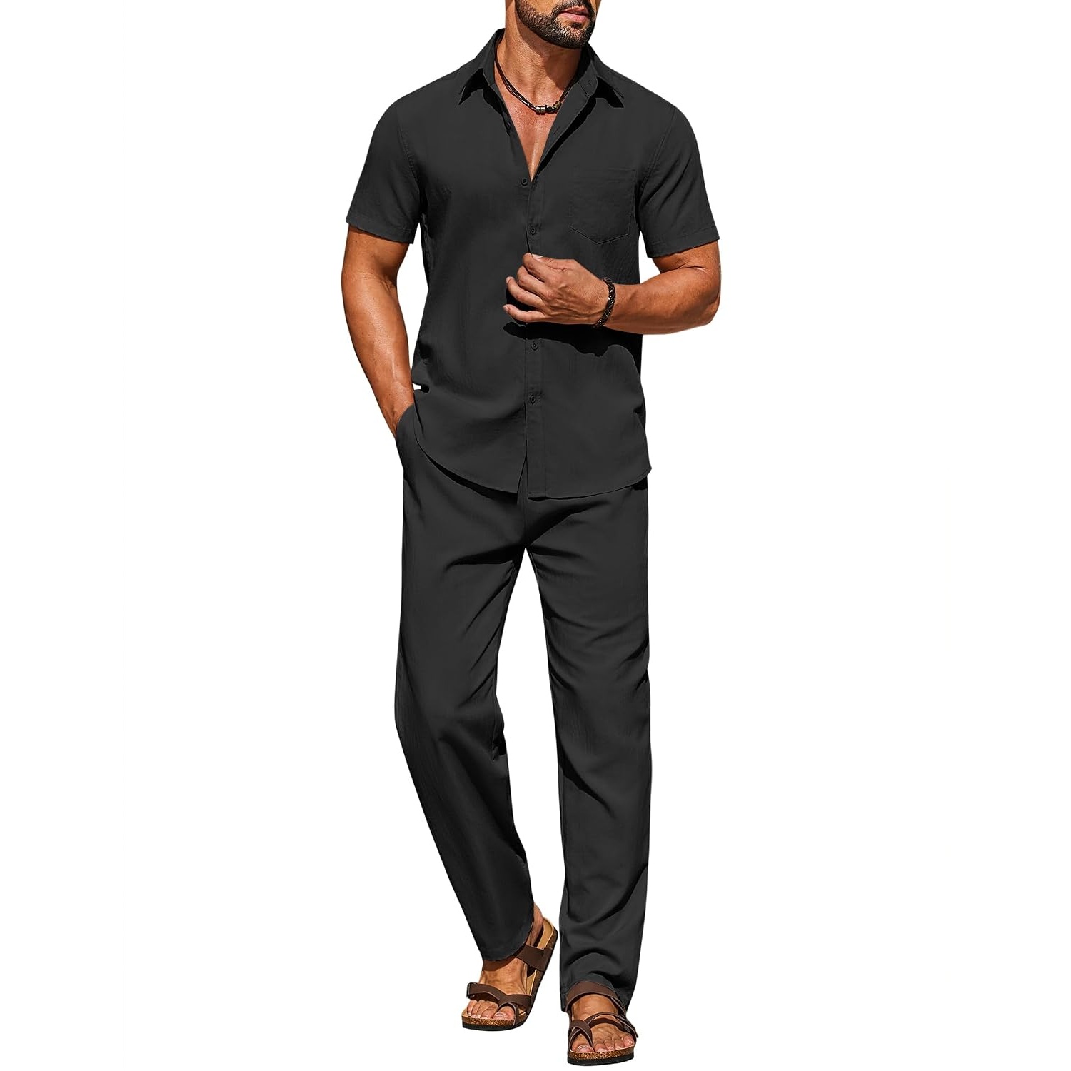 Casual Loose Fit Beach Wear Shirt And Pant Set For Men