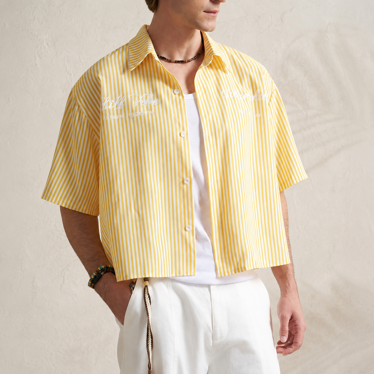 Striped Print Short Sleeve Summer Casual Vacation Style Shirt For Men