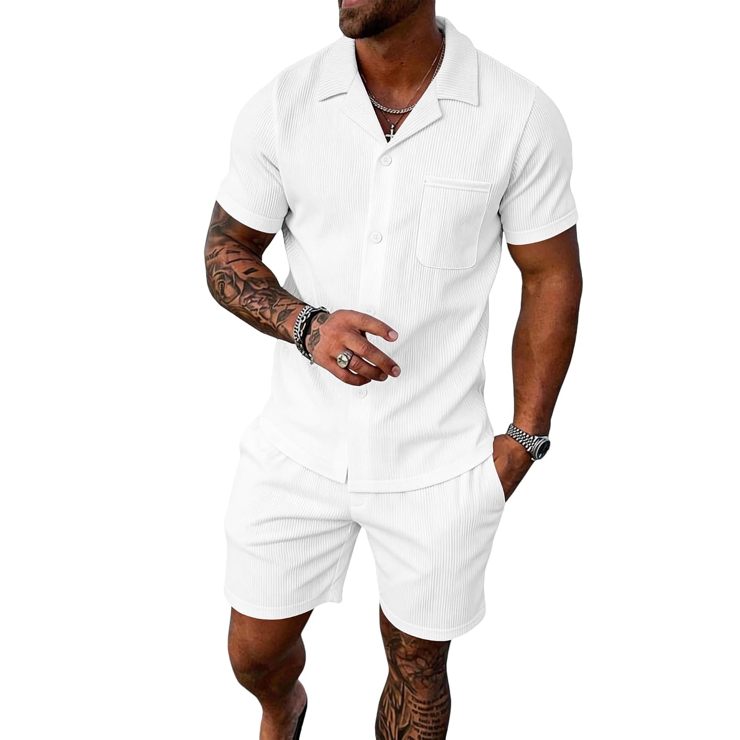 Casual Summer Beach Shorts and Shirt Set Men