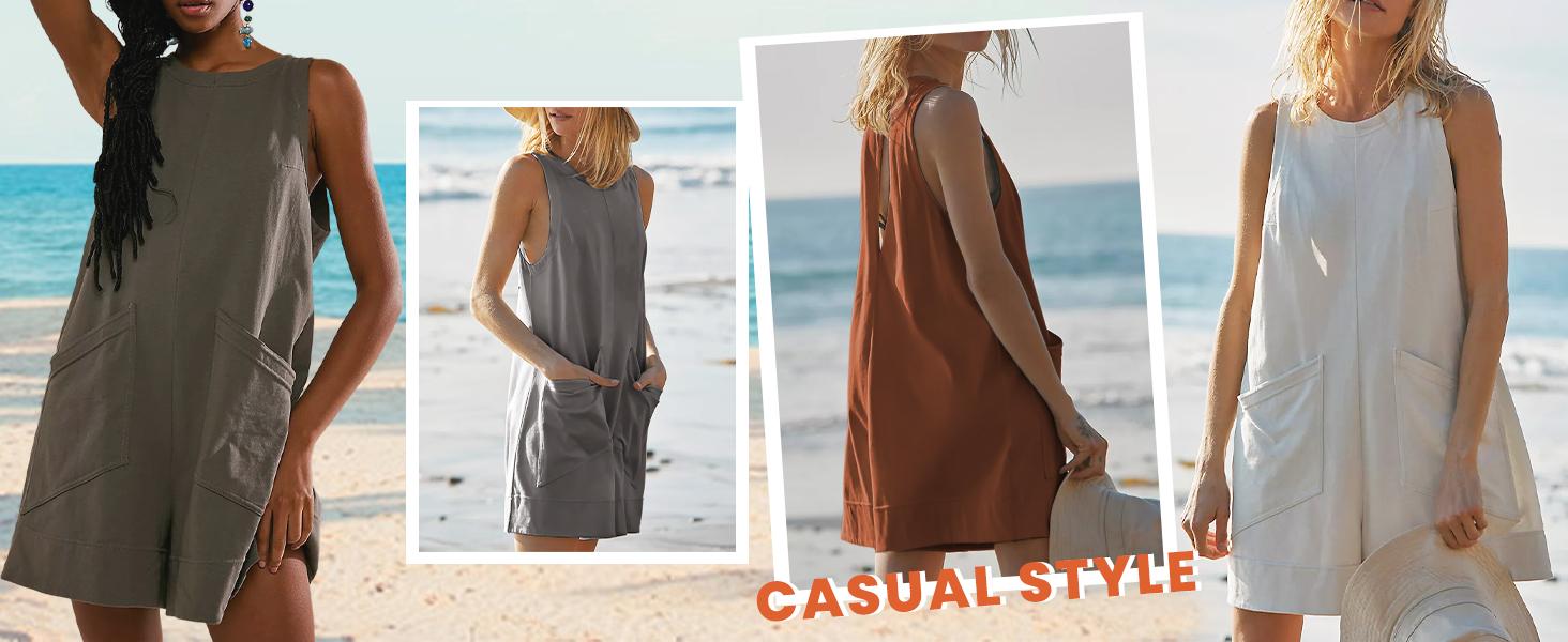 UANEO Women's Summer Sleeveless Romper Casaul Beach Vacation Loose Shorts Jumpsuit Overalls Outfits 2025 With Pocket