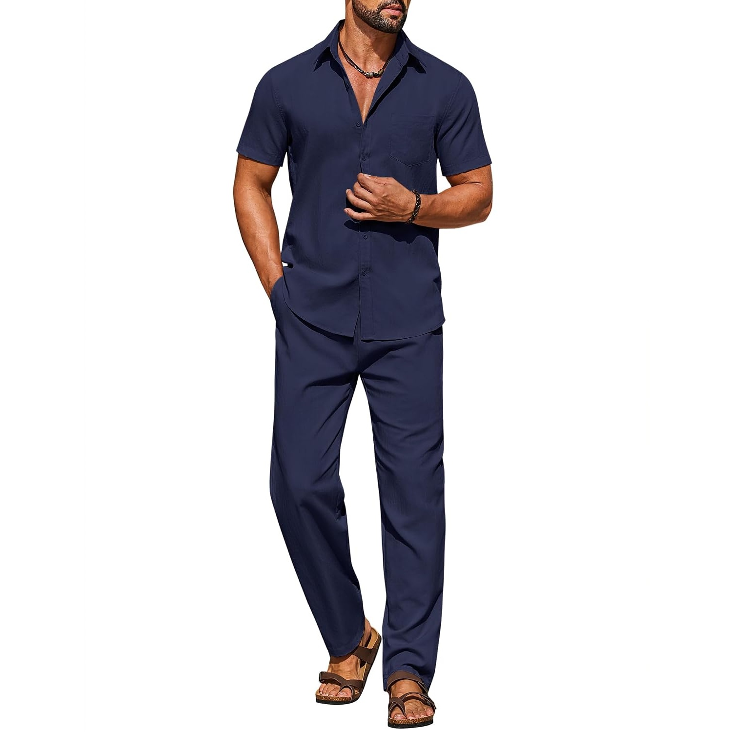 Casual Loose Fit Beach Wear Shirt And Pant Set For Men