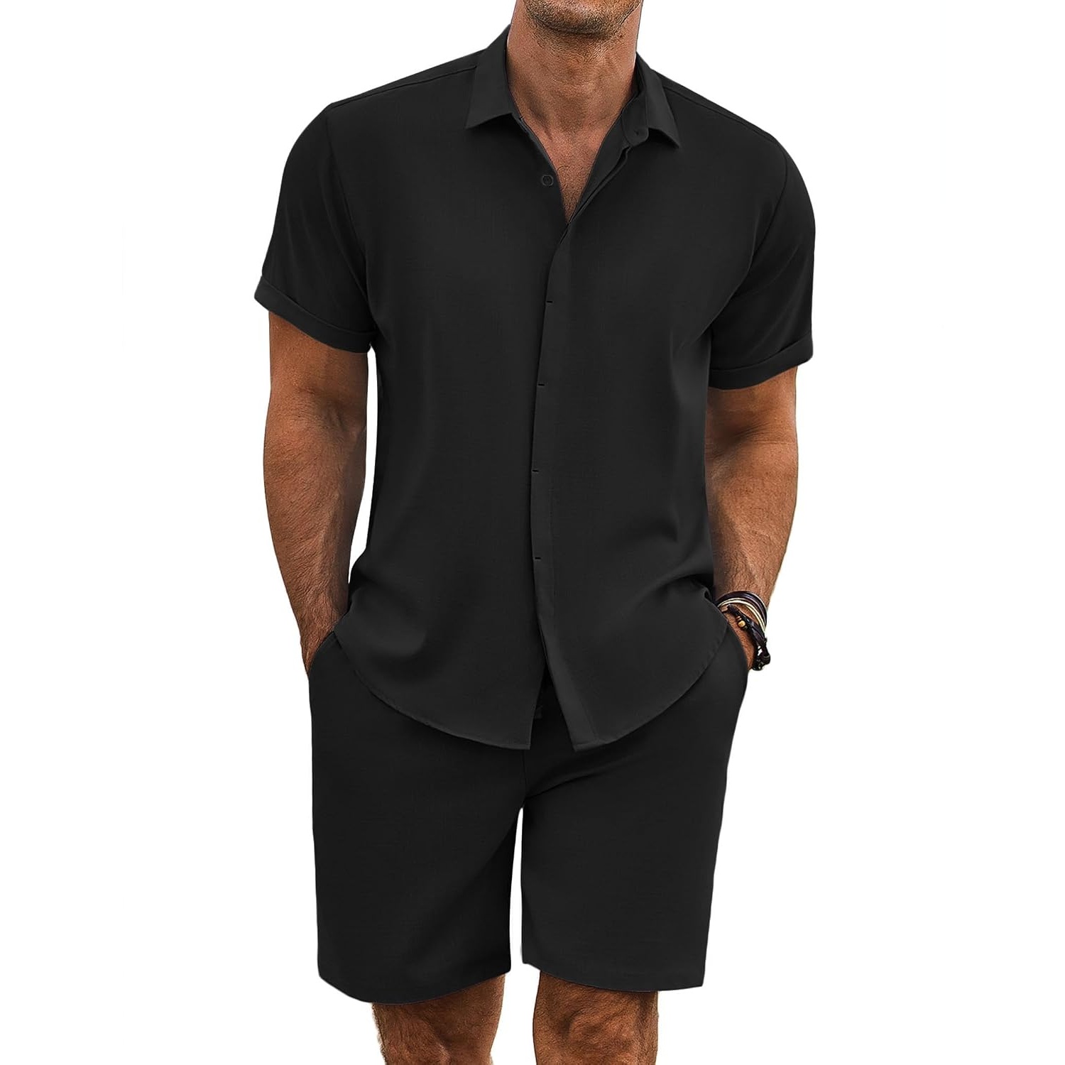 Summer Beach Shorts Set with Short Sleeve Shirt For Men 