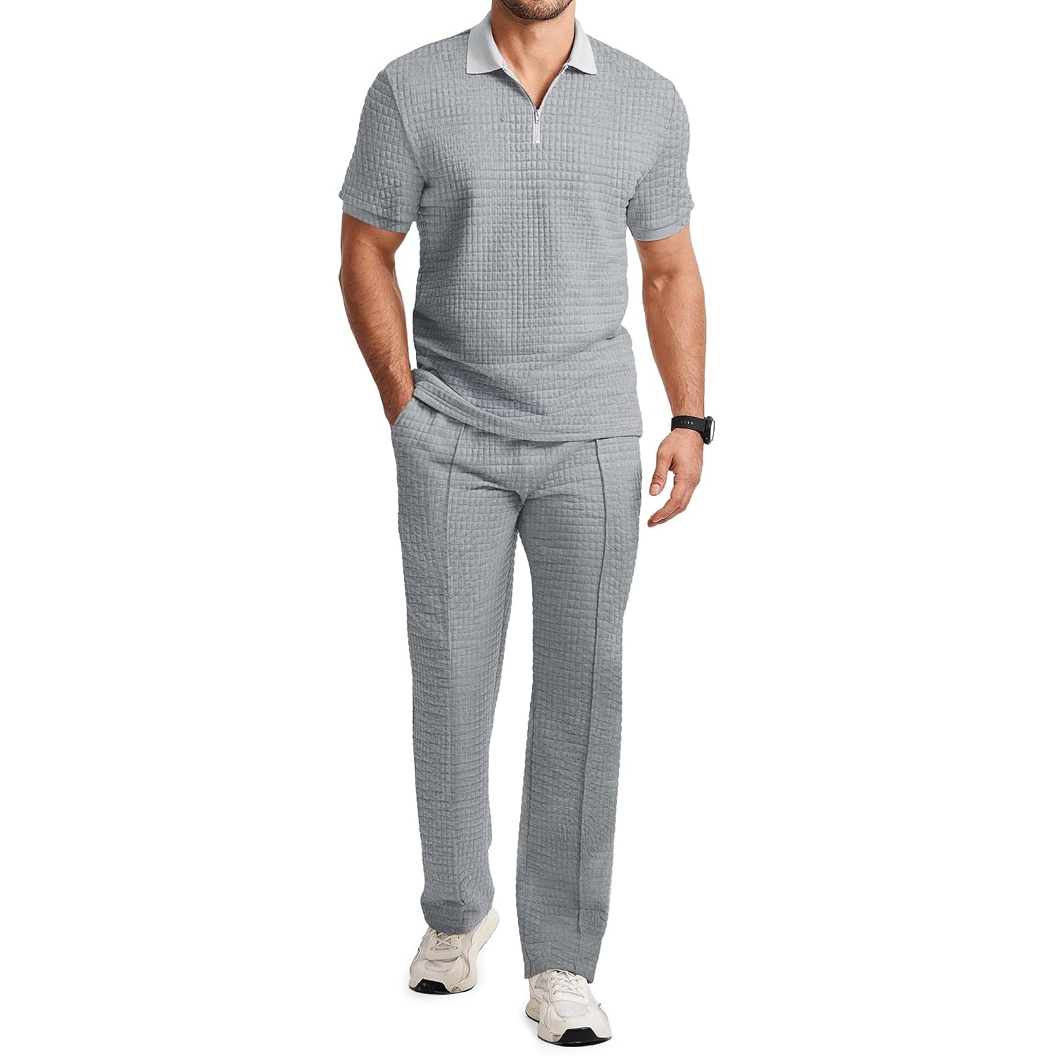 Casual Loungewear Pants Polo Tshirt Set For Men