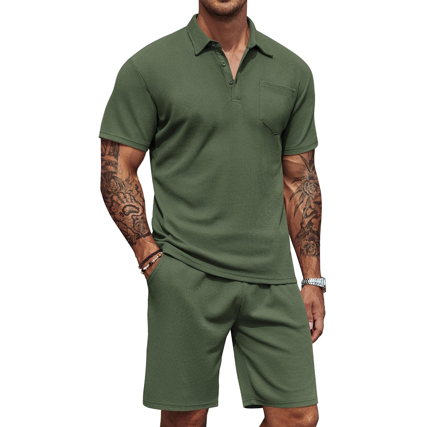 Casual Summer Shorts And Polo Tshirt Set For Men