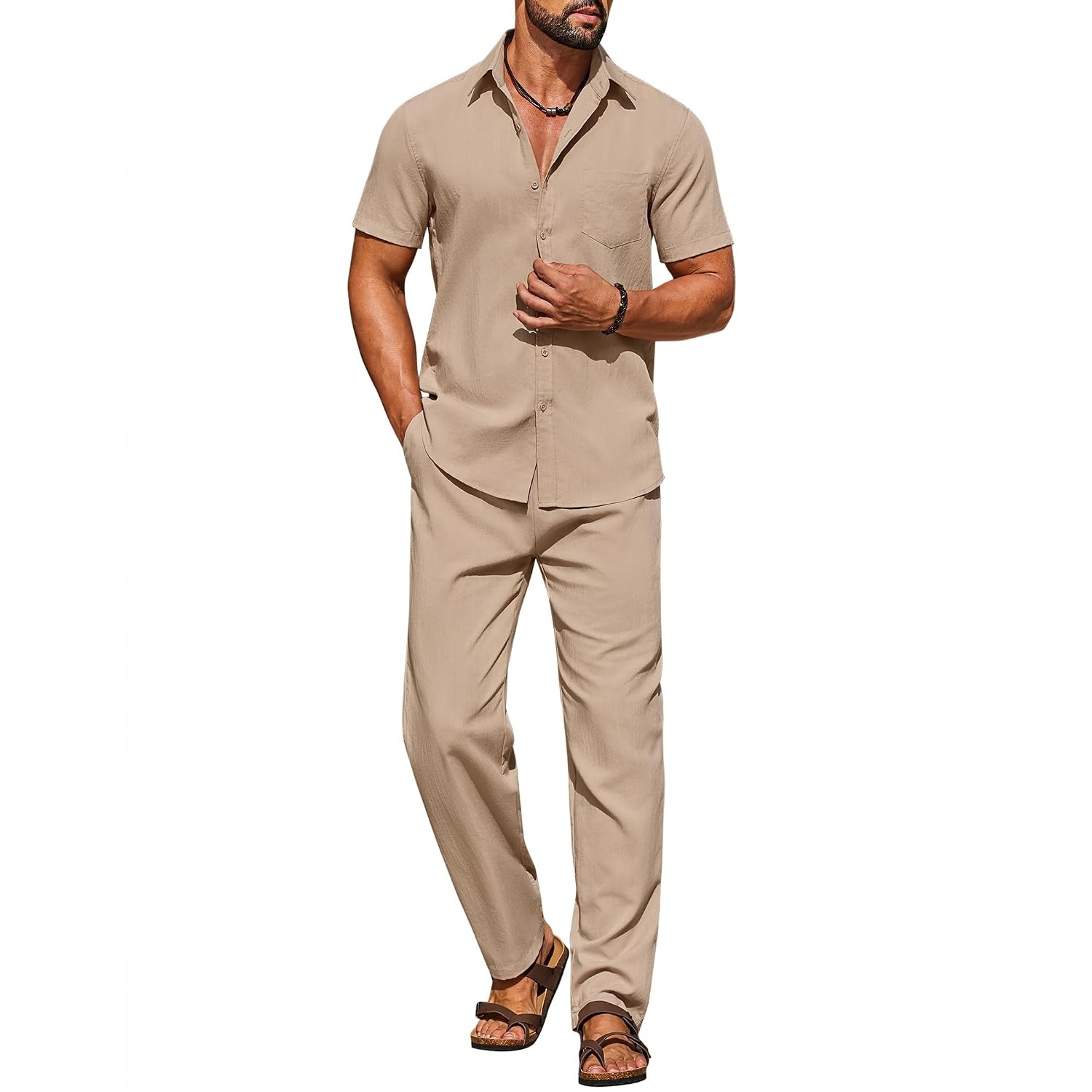 Casual Loose Fit Beach Wear Shirt And Pant Set For Men