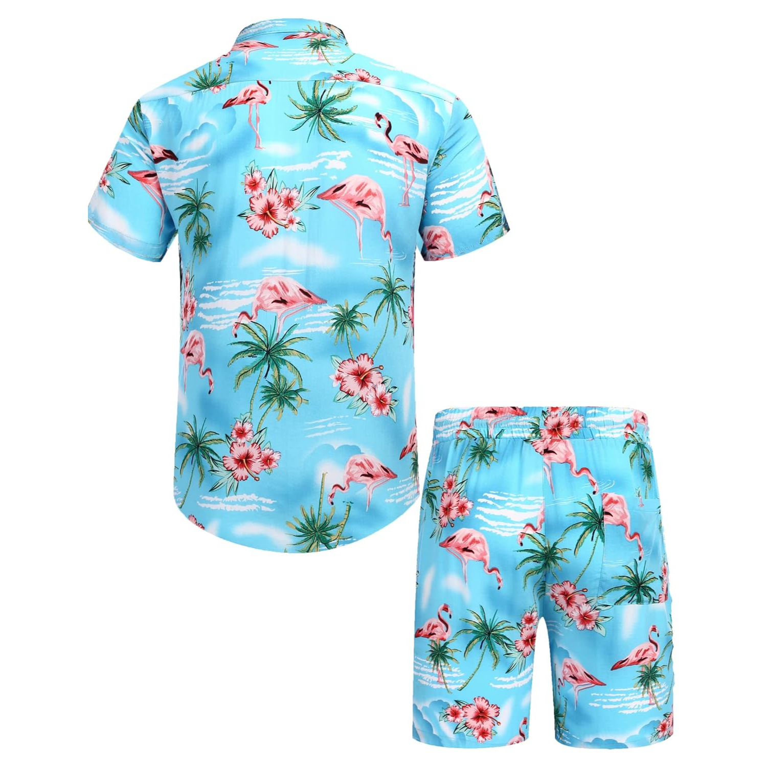 2 Pieces Hawaiian Vacation Button Down Shirt And Short Matching Outfit Set For Men