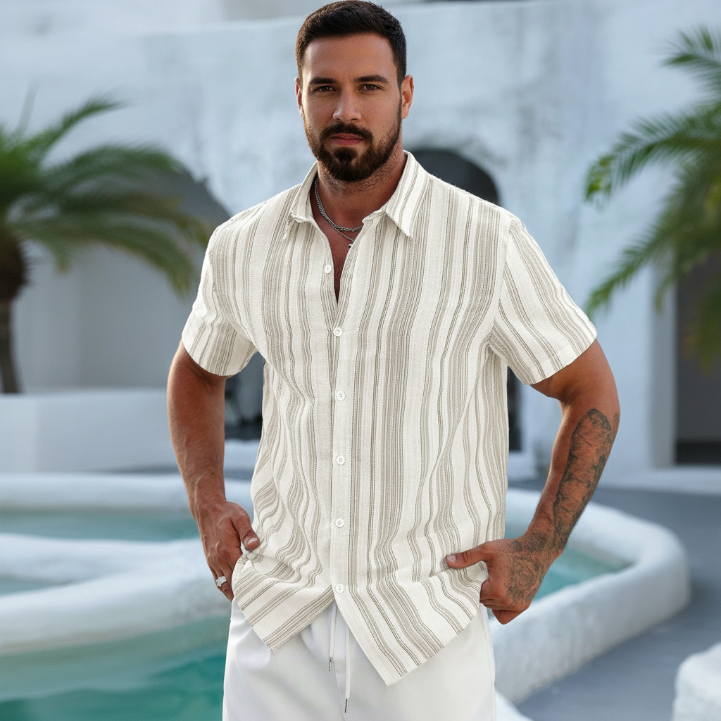 Colorblock Striped Short Sleeve Shirt For Men