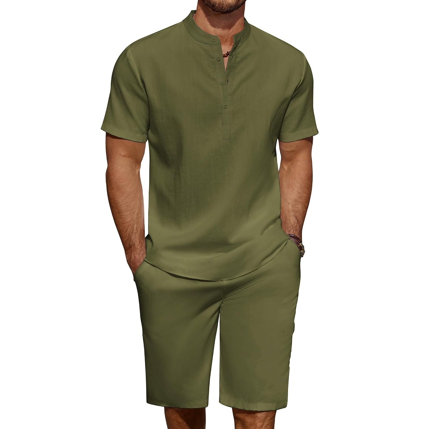 Casual Summer Wear Yoga Linen Shirt And Short Set For Men