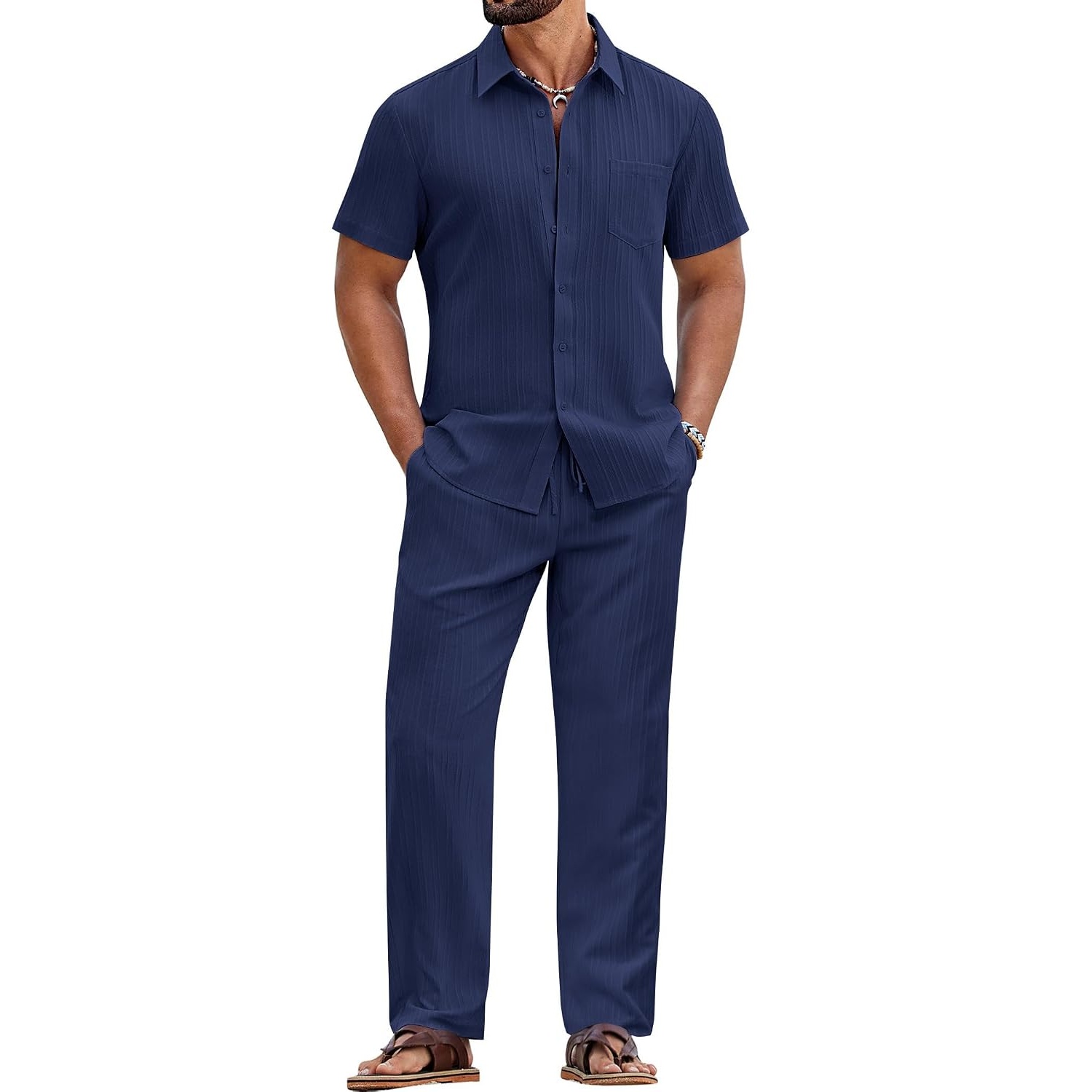 Loose Fit Summer Beach Wear Short And Shirt Set For Men
