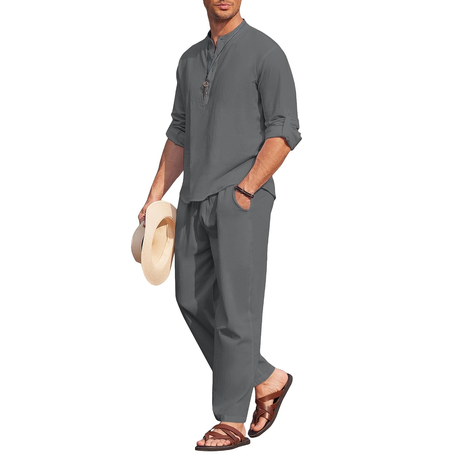 Casual Slim Cotton Linen Pant And Shirt Set For Men