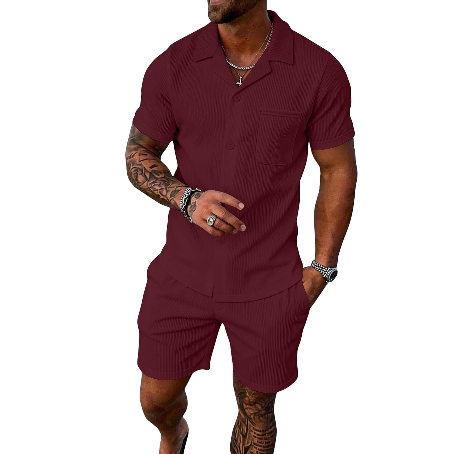 Casual Summer Beach Shorts and Shirt Set Men