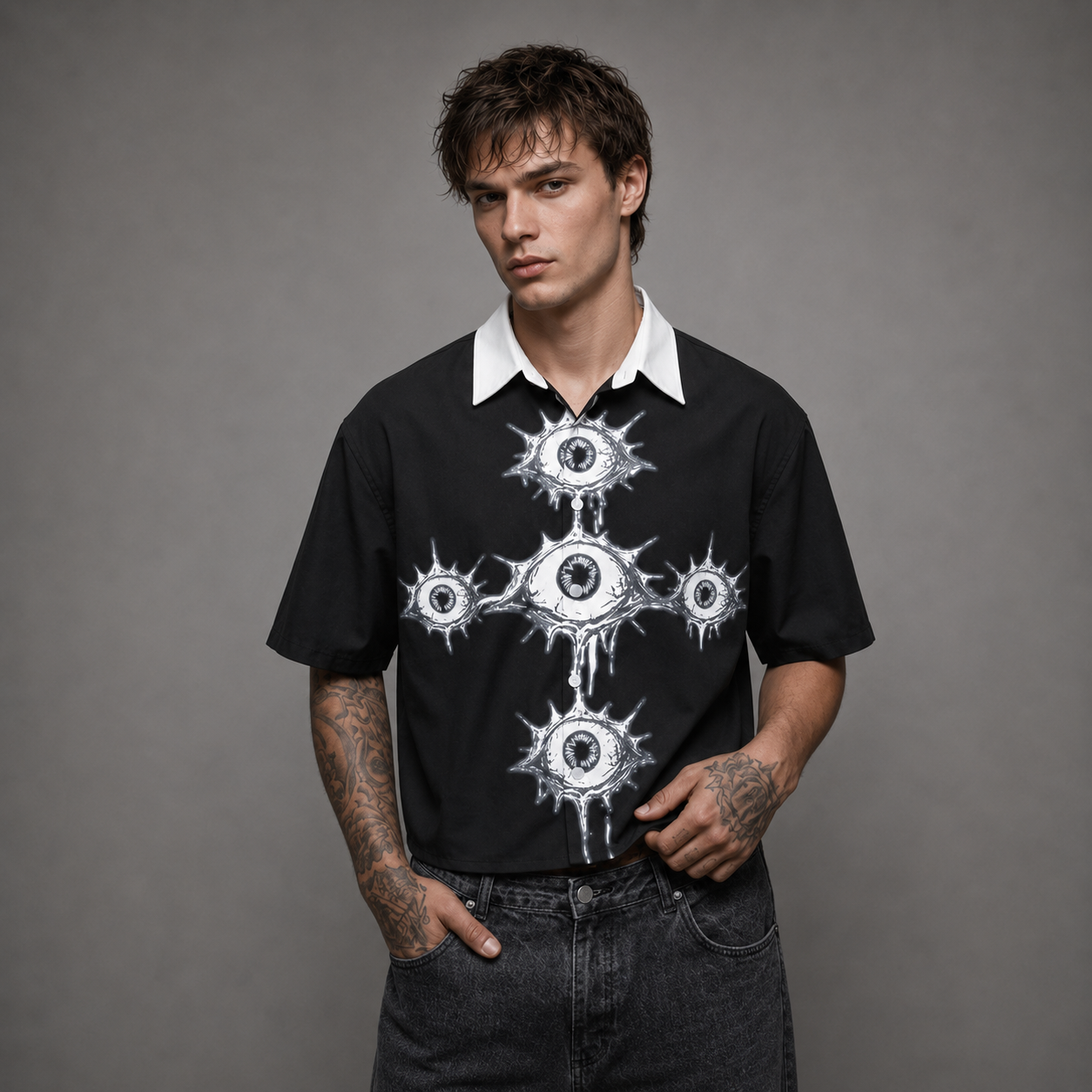 Streetwear Loose Fit Graphic Print Short Sleeve Casual Shirt For Men