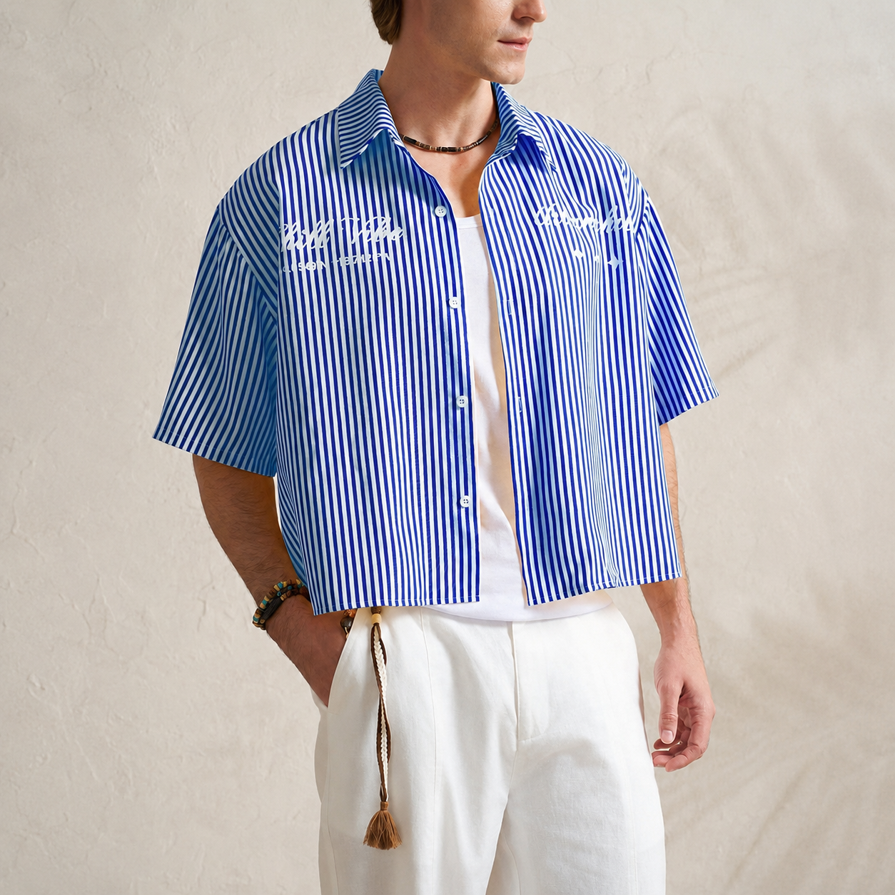 Striped Print Short Sleeve Summer Casual Vacation Style Shirt For Men