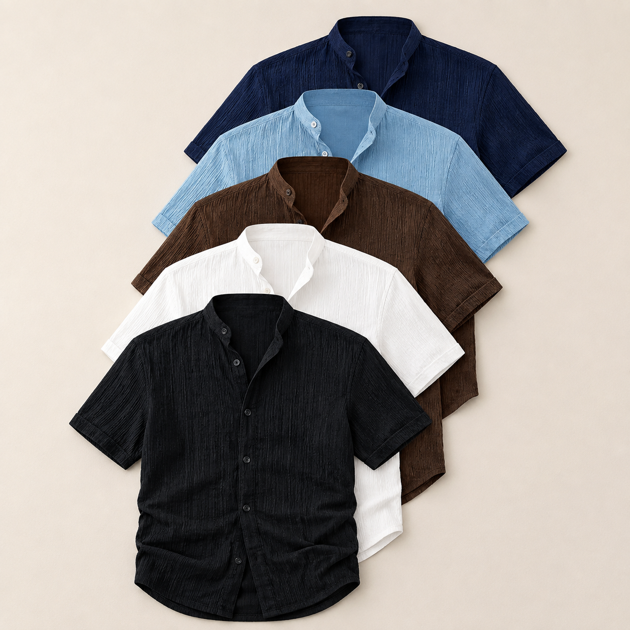Solid Color Pack Of 5 Classic Button Up Short Sleeve Shirt For Men