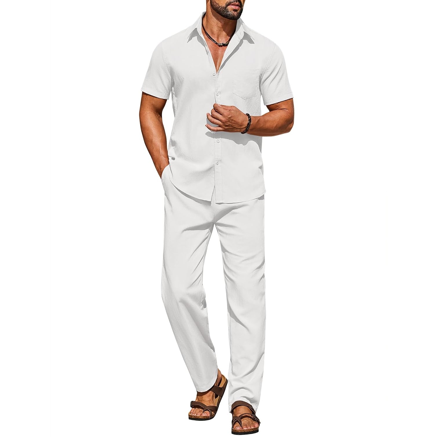 Casual Loose Fit Beach Wear Shirt And Pant Set For Men