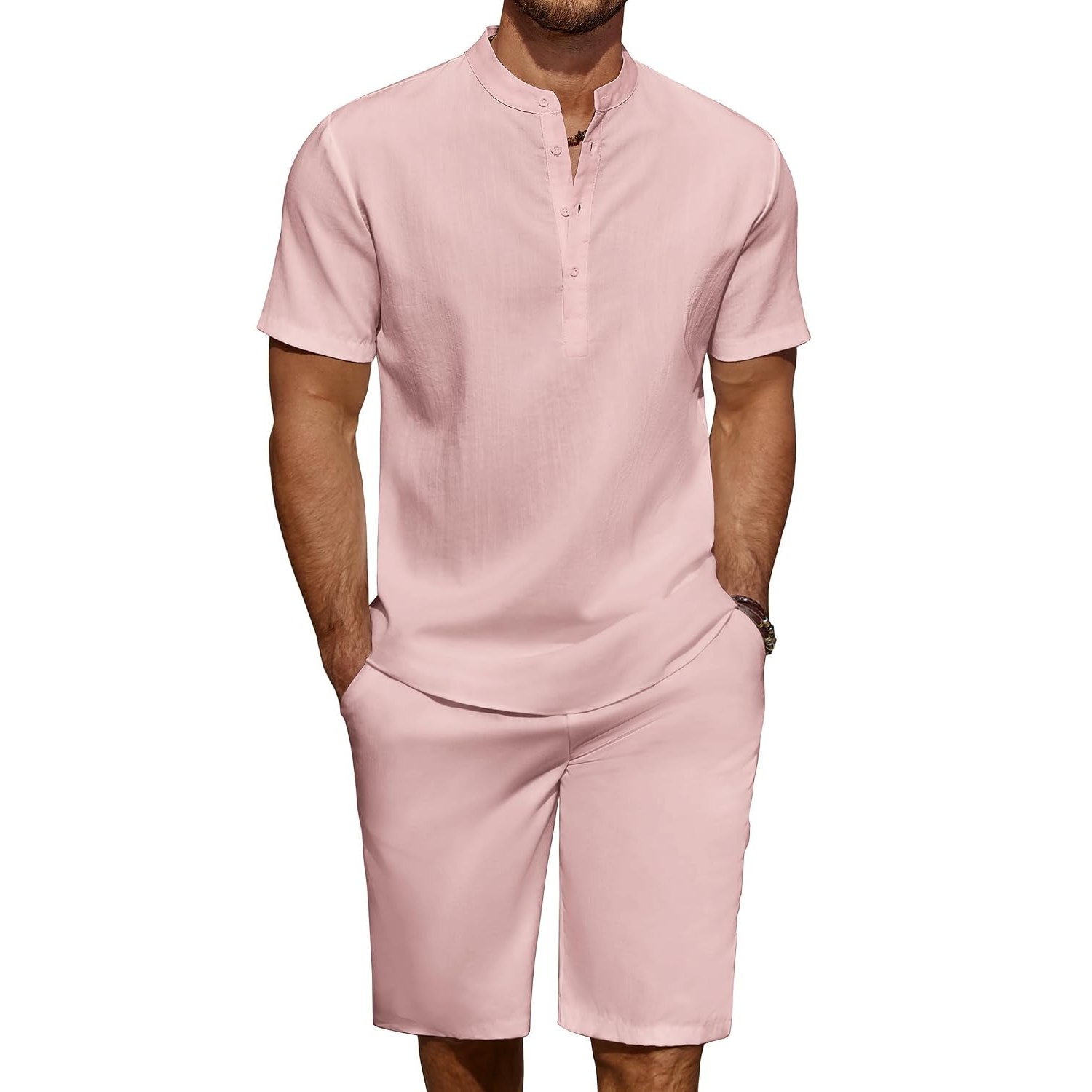Casual Summer Wear Yoga Linen Shirt And Short Set For Men