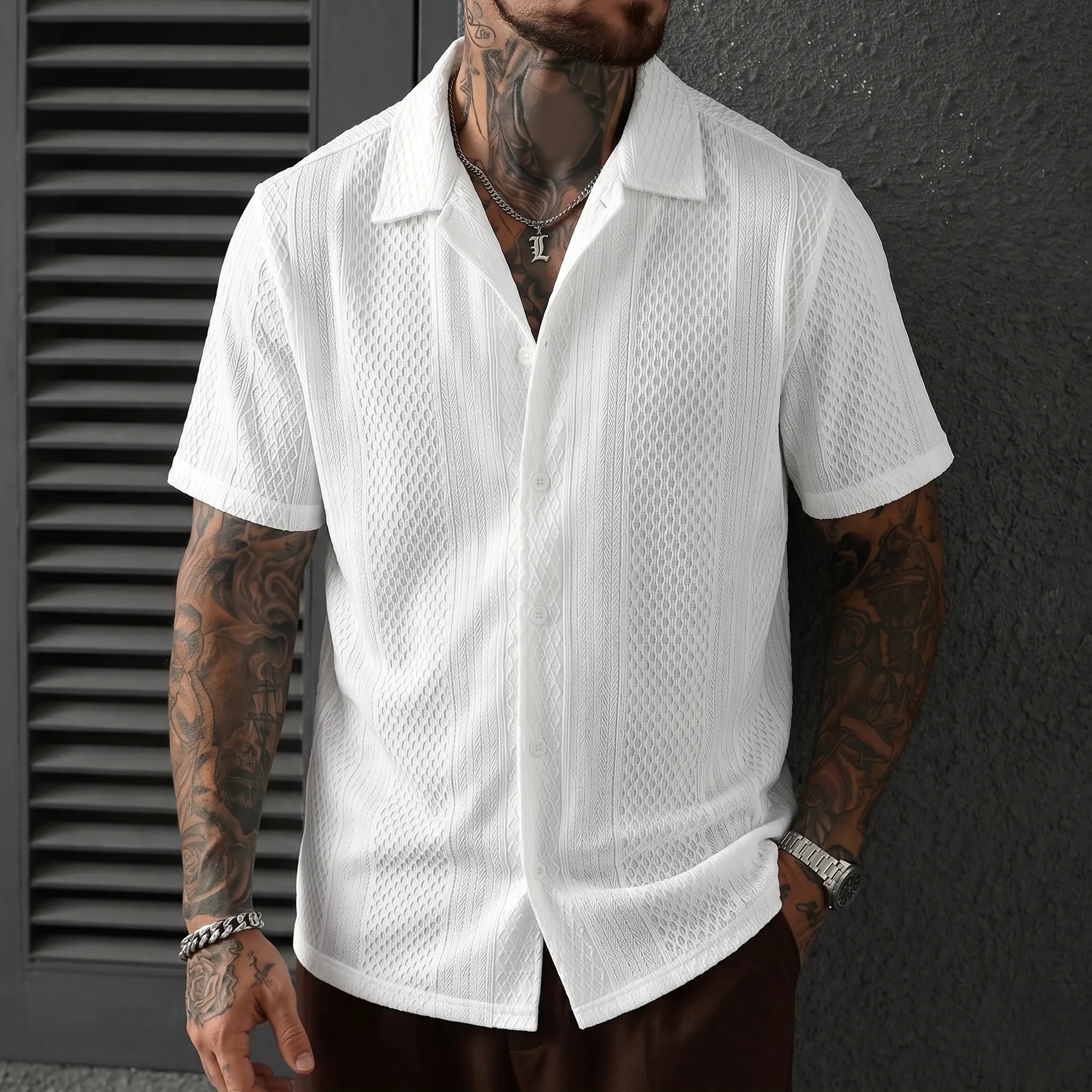 Plus Size Textured Jacquard Shirt For Men