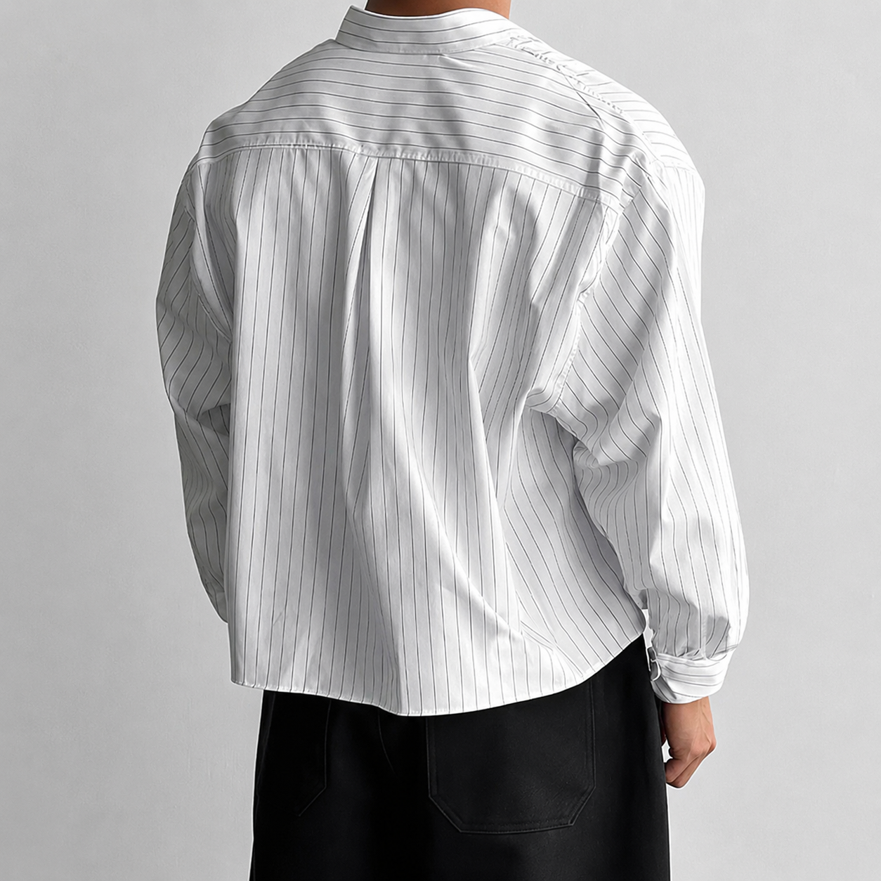  Minimalist Striped Long Sleeve Button Up Cropped Top Shirt For Men