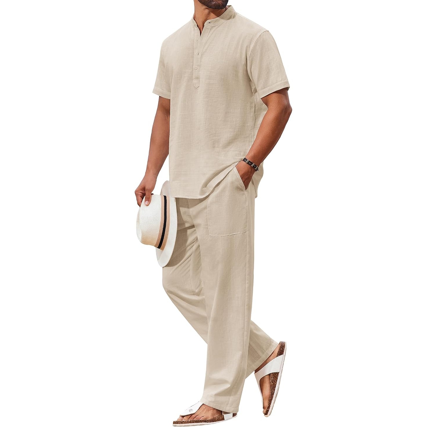 Casual Short Sleeve Shirt And Beach Pant Set For Men