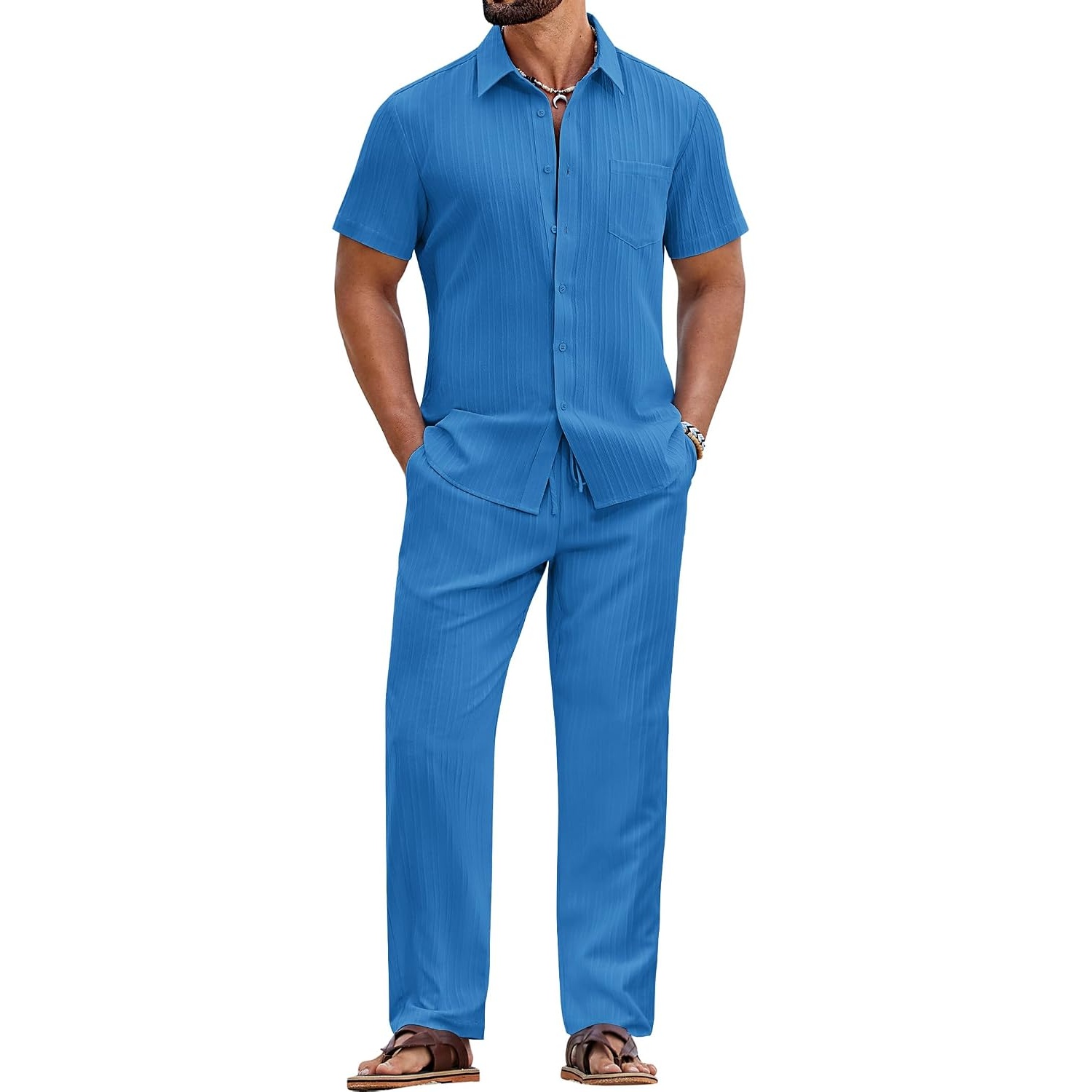 Loose Fit Summer Beach Wear Short And Shirt Set For Men