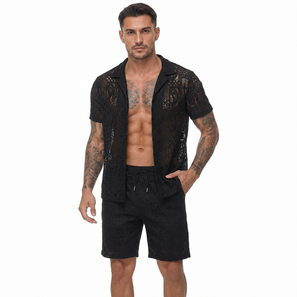 Beach Wear Short Sleeve Shirt and Short Set For Men