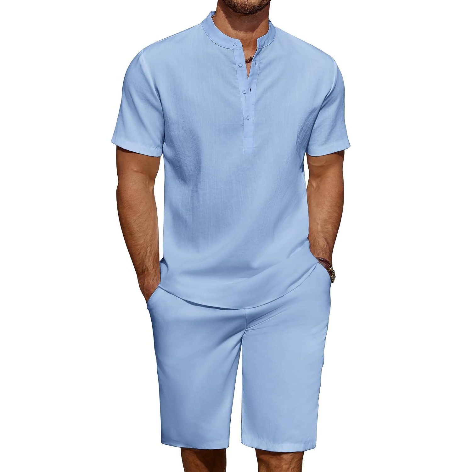 Casual Summer Wear Yoga Linen Shirt And Short Set For Men