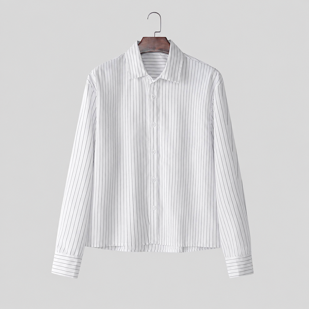  Minimalist Striped Long Sleeve Button Up Cropped Top Shirt For Men