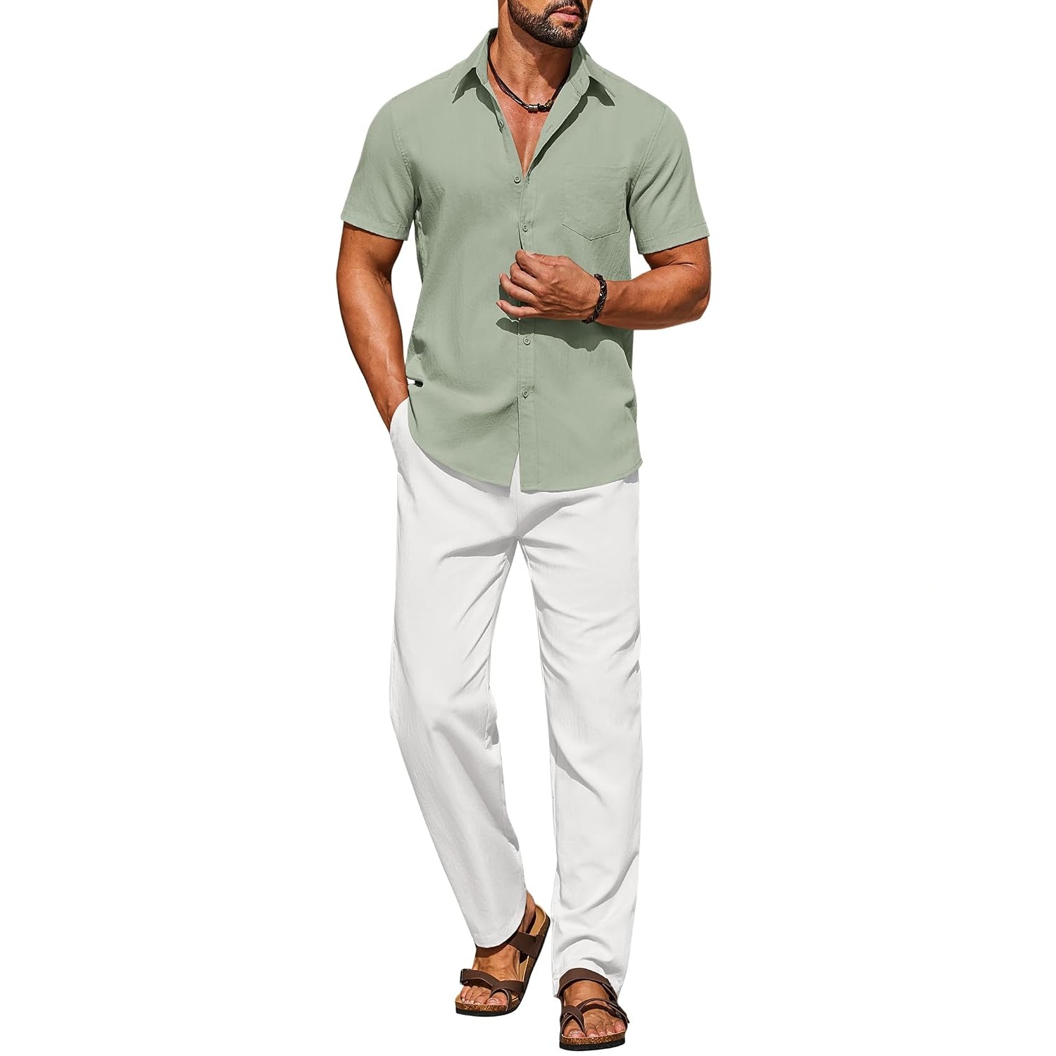 Casual Loose Fit Beach Wear Shirt And Pant Set For Men