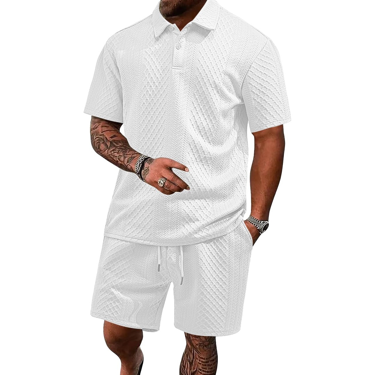 Casual Summer Athletic Shorts And Polo Shirt set For Men