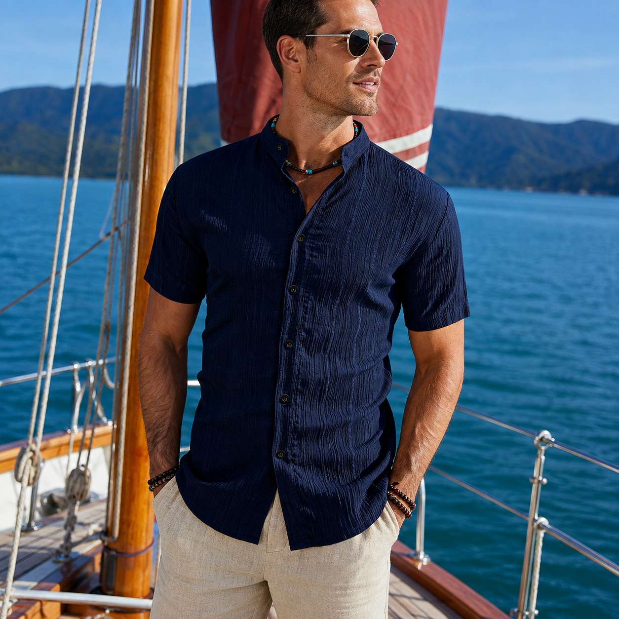 Solid Color Pack Of 5 Classic Button Up Short Sleeve Shirt For Men