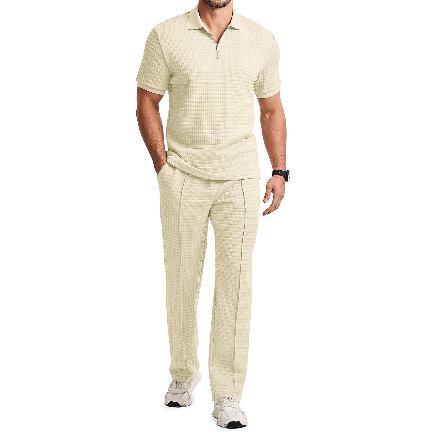 Casual Loungewear Pants Polo Tshirt Set For Men