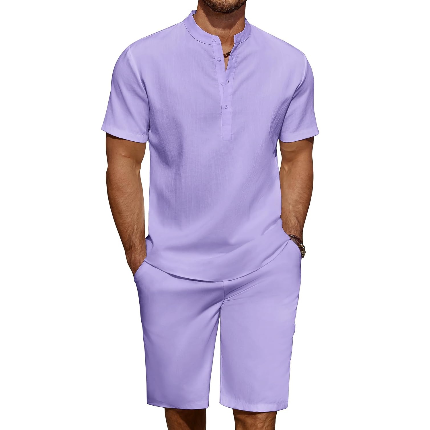 Casual Summer Wear Yoga Linen Shirt And Short Set For Men