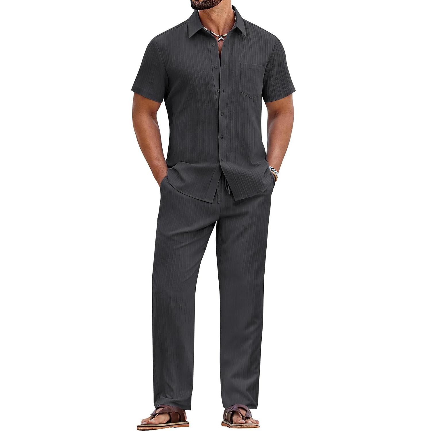 Loose Fit Summer Beach Wear Short And Shirt Set For Men