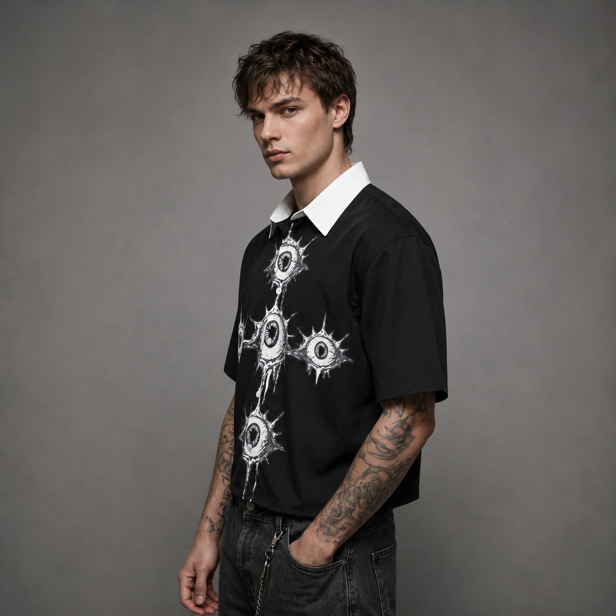 Streetwear Loose Fit Graphic Print Short Sleeve Casual Shirt For Men