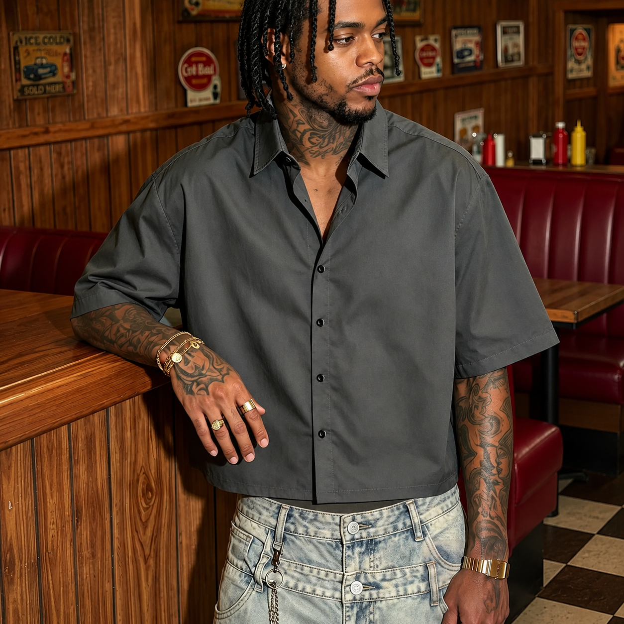  Oversized Casual Loose Fit Short Sleeve Summer Shirt For Men