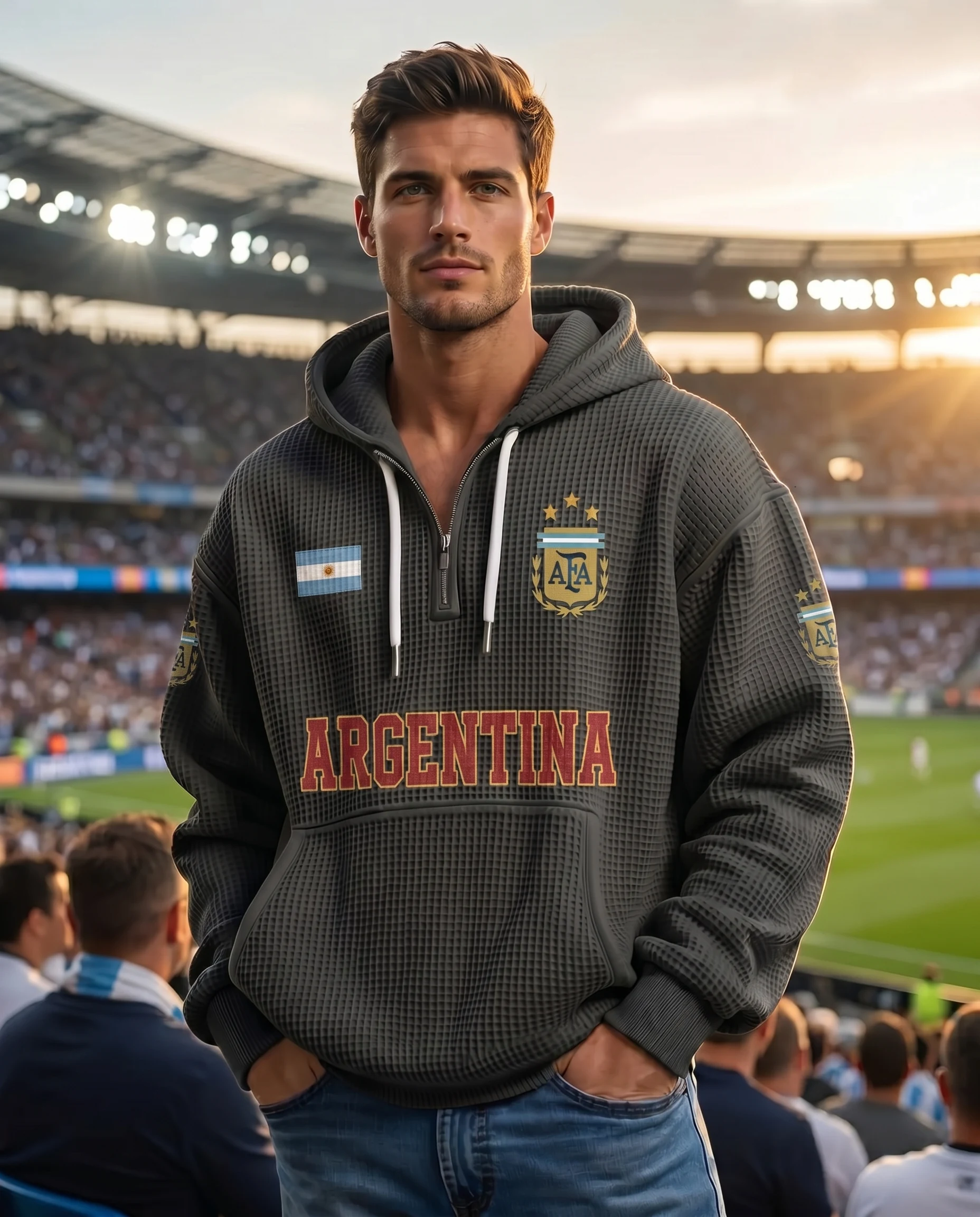 Argentina waffle quarter-zip football fan hoodie