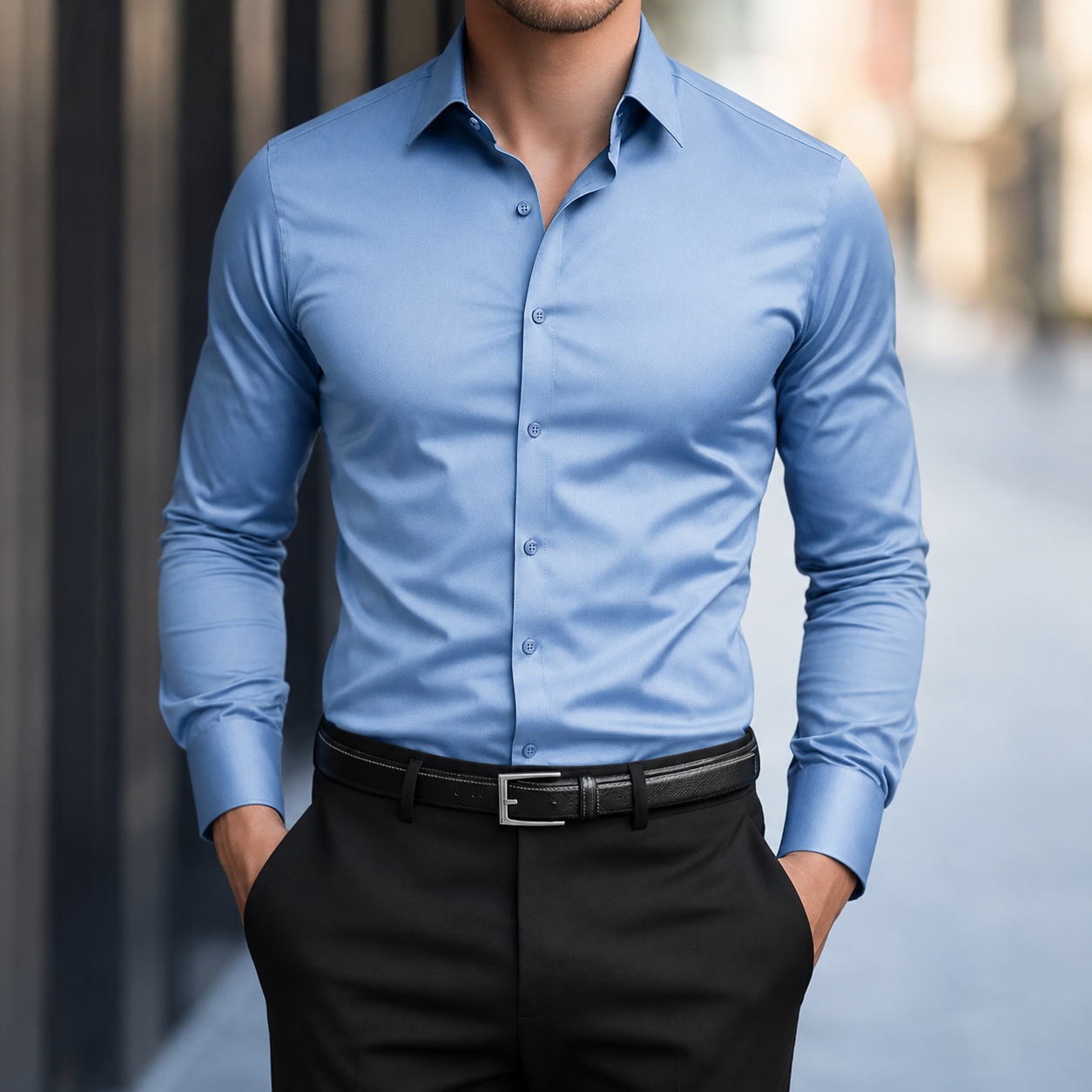 Slim Fit Long Sleeve Solid Color Formal Shirt For Men