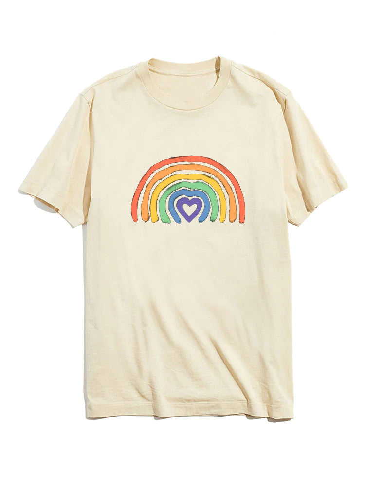 Rainbow Graphic Crew Neck T-Shirt-Vacay Outfit