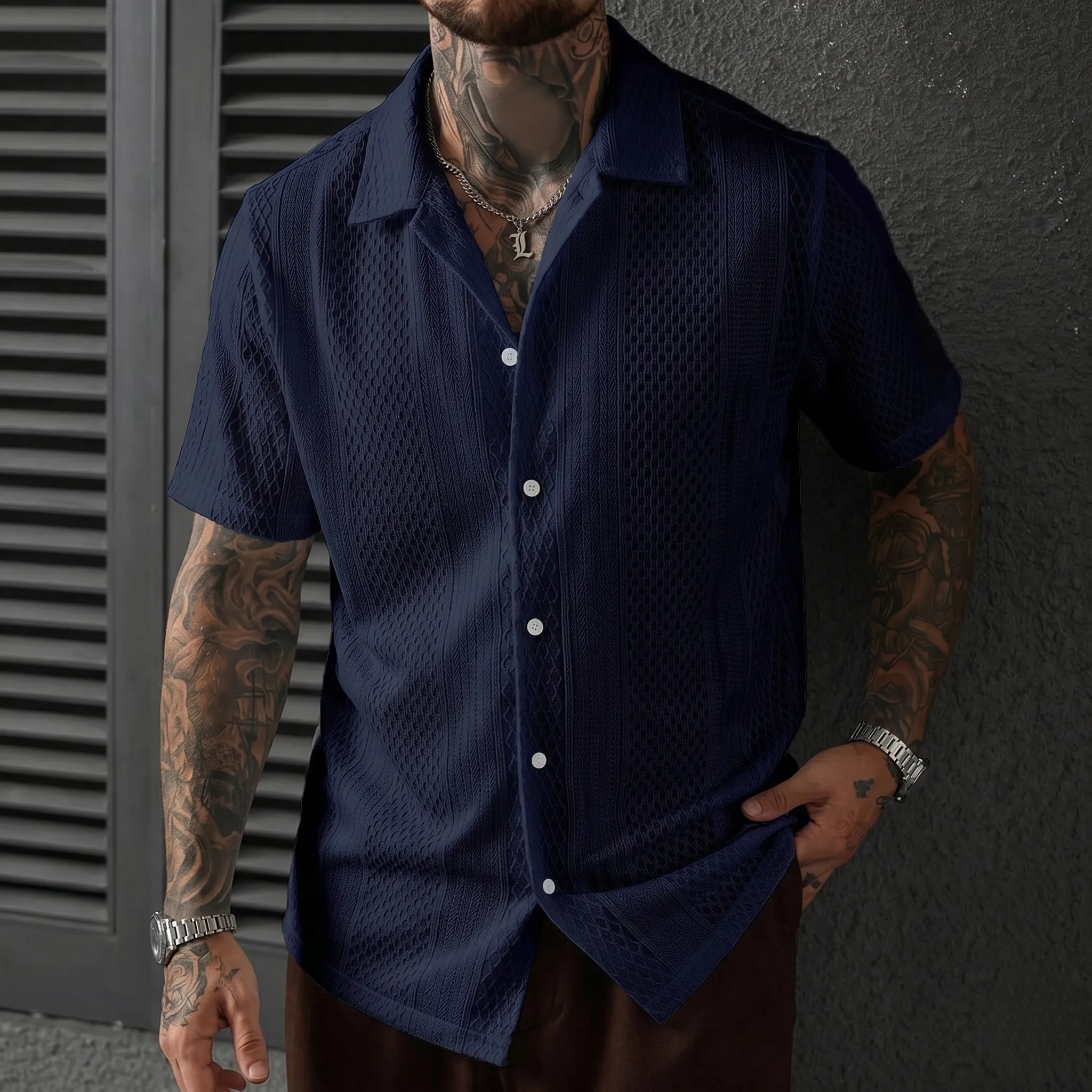 Plus Size Textured Jacquard Shirt For Men