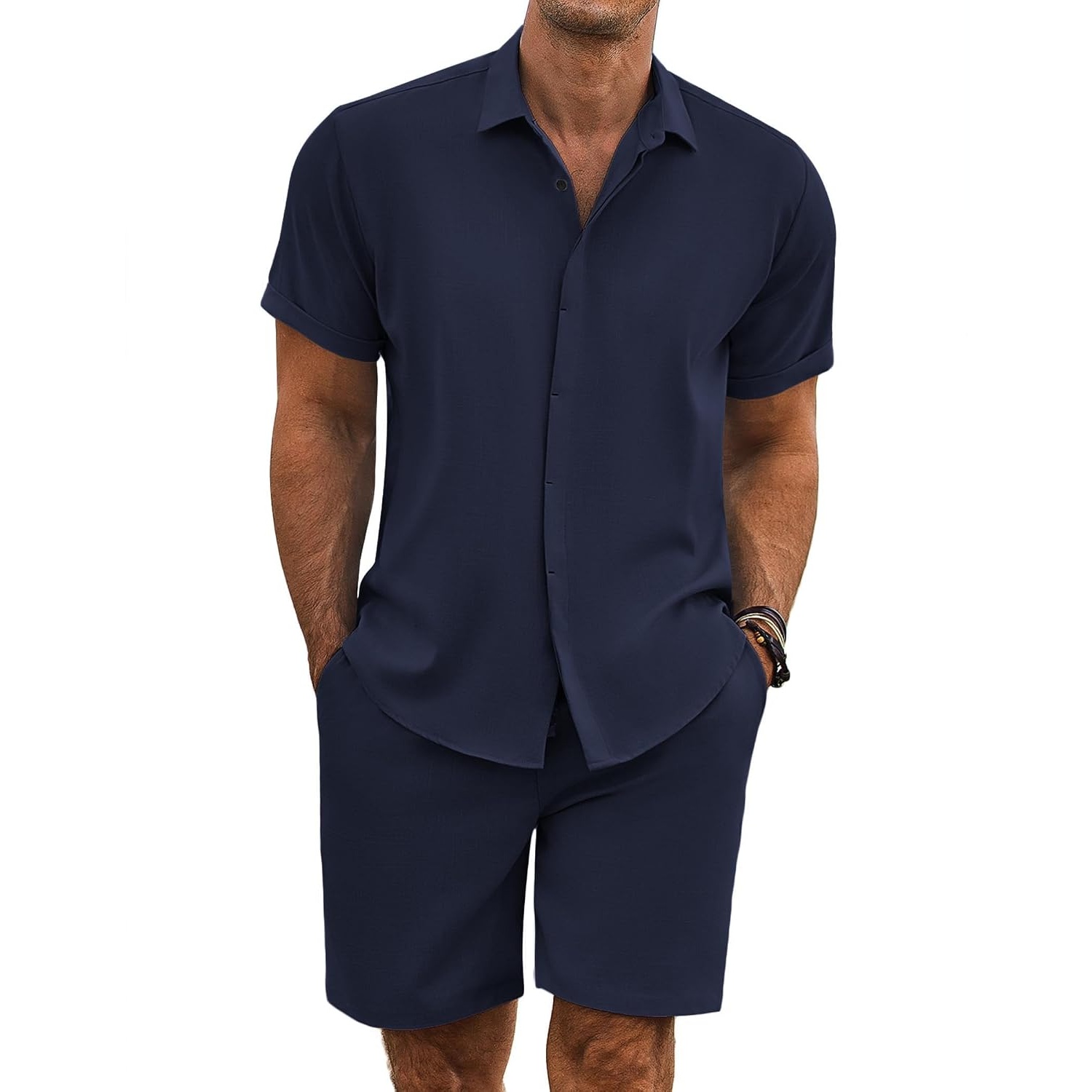 Summer Beach Shorts Set with Short Sleeve Shirt For Men 