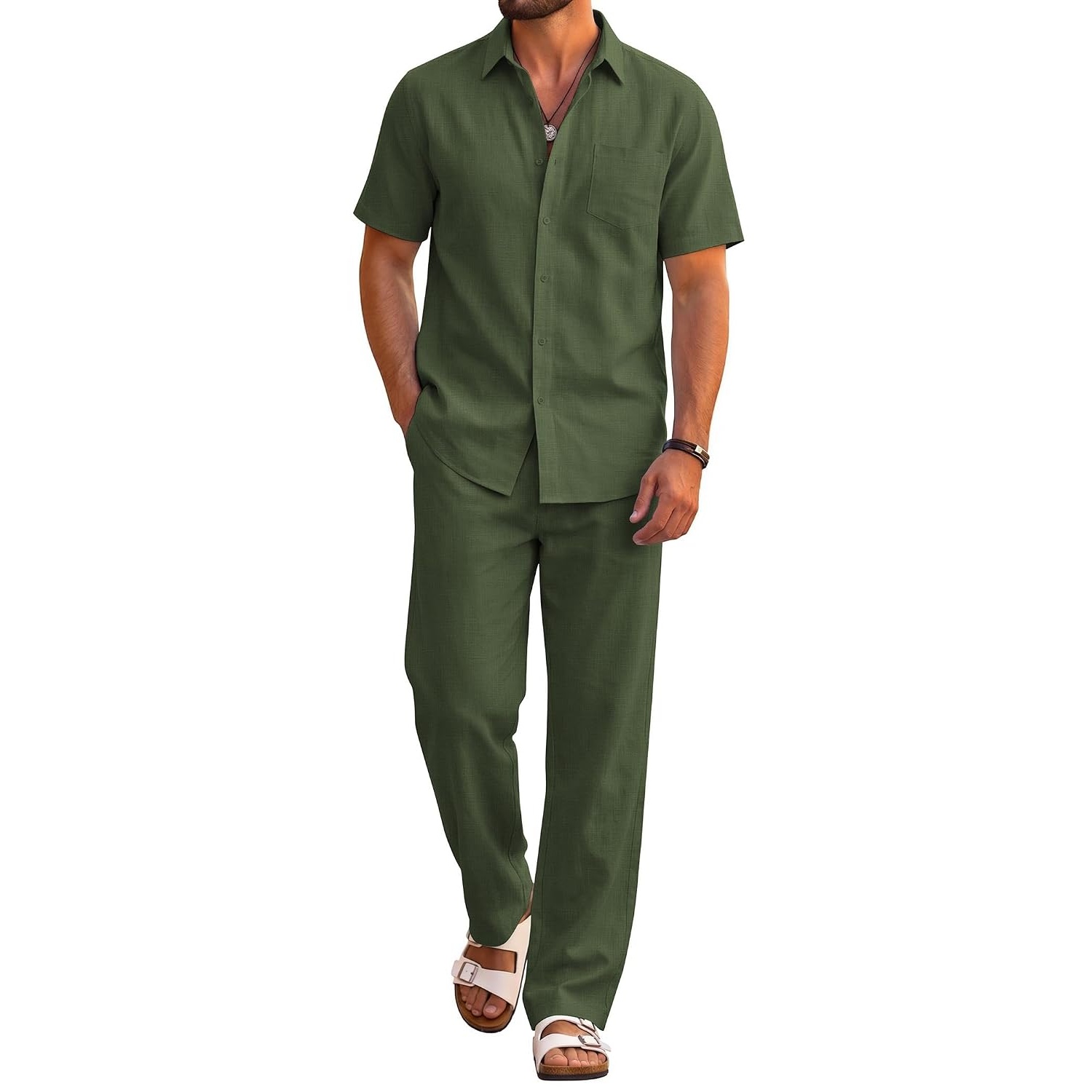 Casual Beach Shorts And Shirt Outfit Set For Men